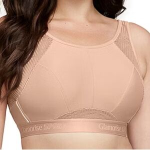 GLAMORISE SPORT No Sweat Mesh Ventilated Sports Bra cami wirefree bra 38D NWT